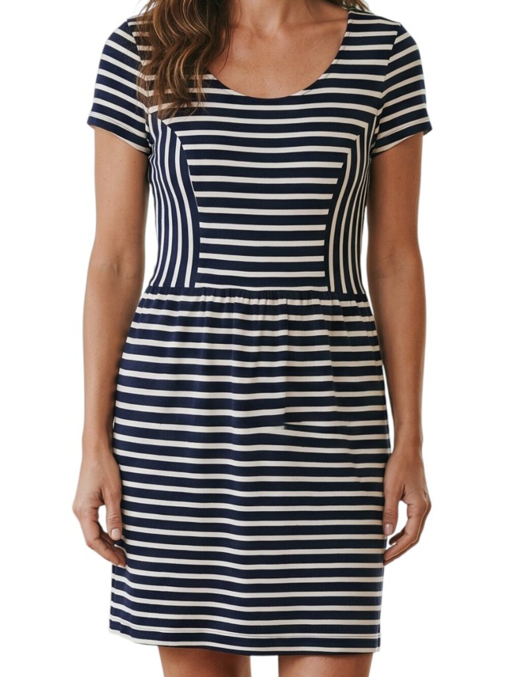 LOFT ANN TAYLOR Navy Cream Striped Short Sleeve Dress - Size 2